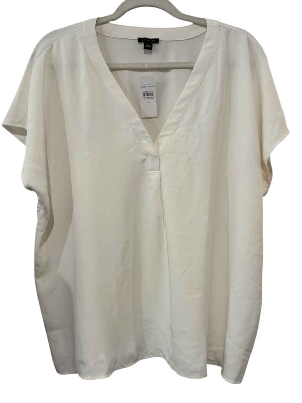 NWT Ann Taylor Cream V Neck Relaxed Short Sleeve Blouse Drapey Workwear XL